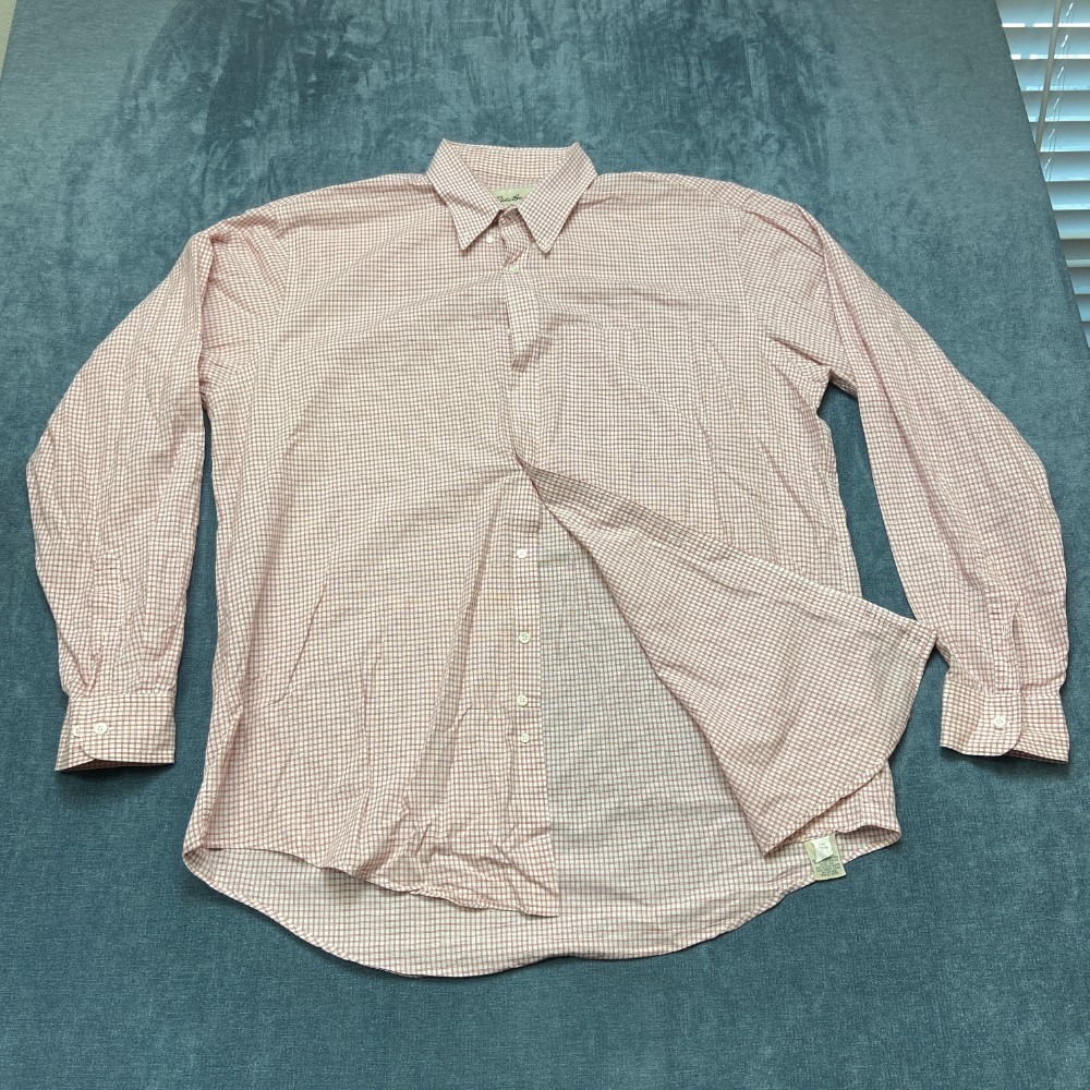 Eddie Bauer Dress Shirt Mens 17.5 (36-37) Red White Check Cotton Button Down